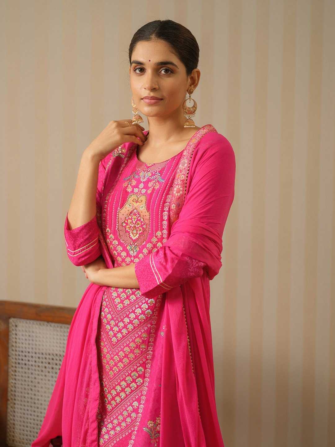 psyna presents 2365 pink hit designer dola silk fully stitch salwar suit combo set