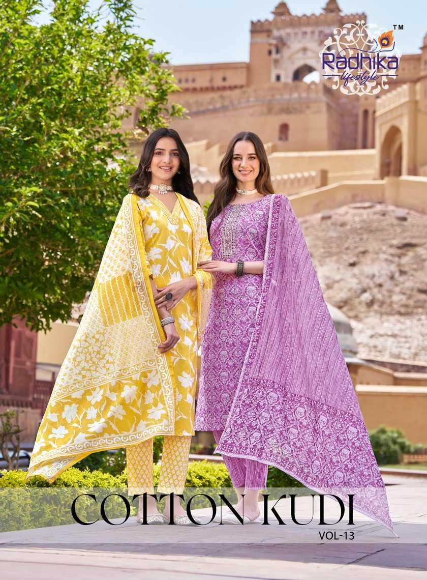 radhika lifestyle cotton kudi vol 13 readymade embellished design big size salwar suit