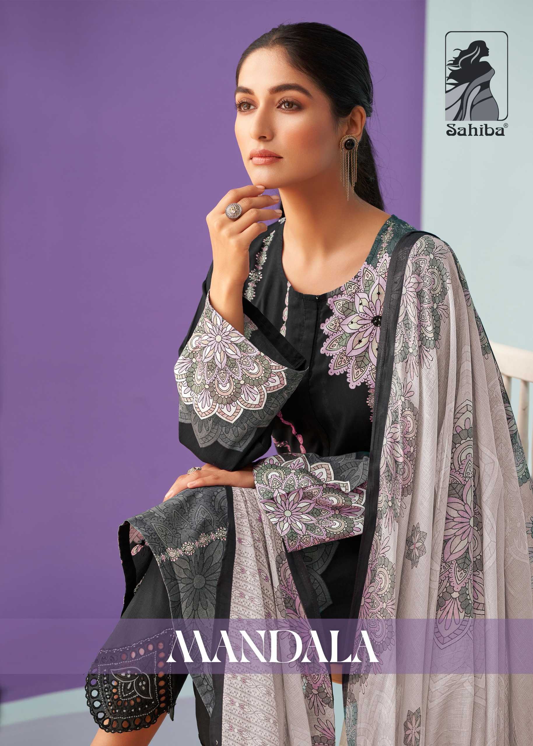 sahiba mandala cotton lawn stylish digital print morden pakistani hand work salwar suit  