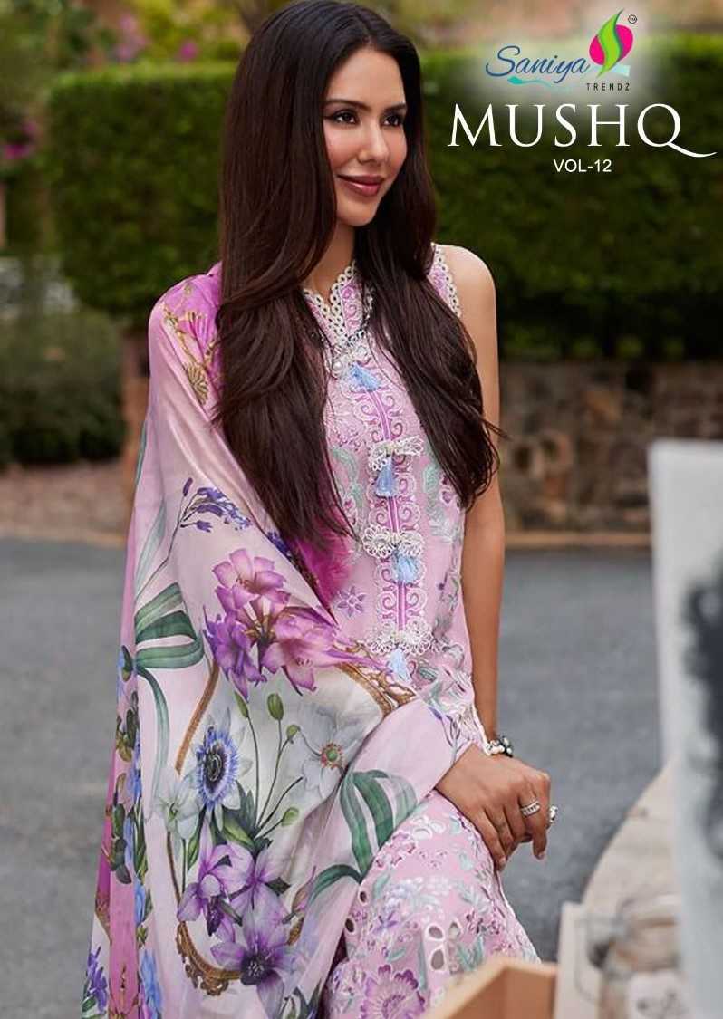 saniya trendz mushq vol 12 cotton with chikankari embroidered modern pakistani salwar suit