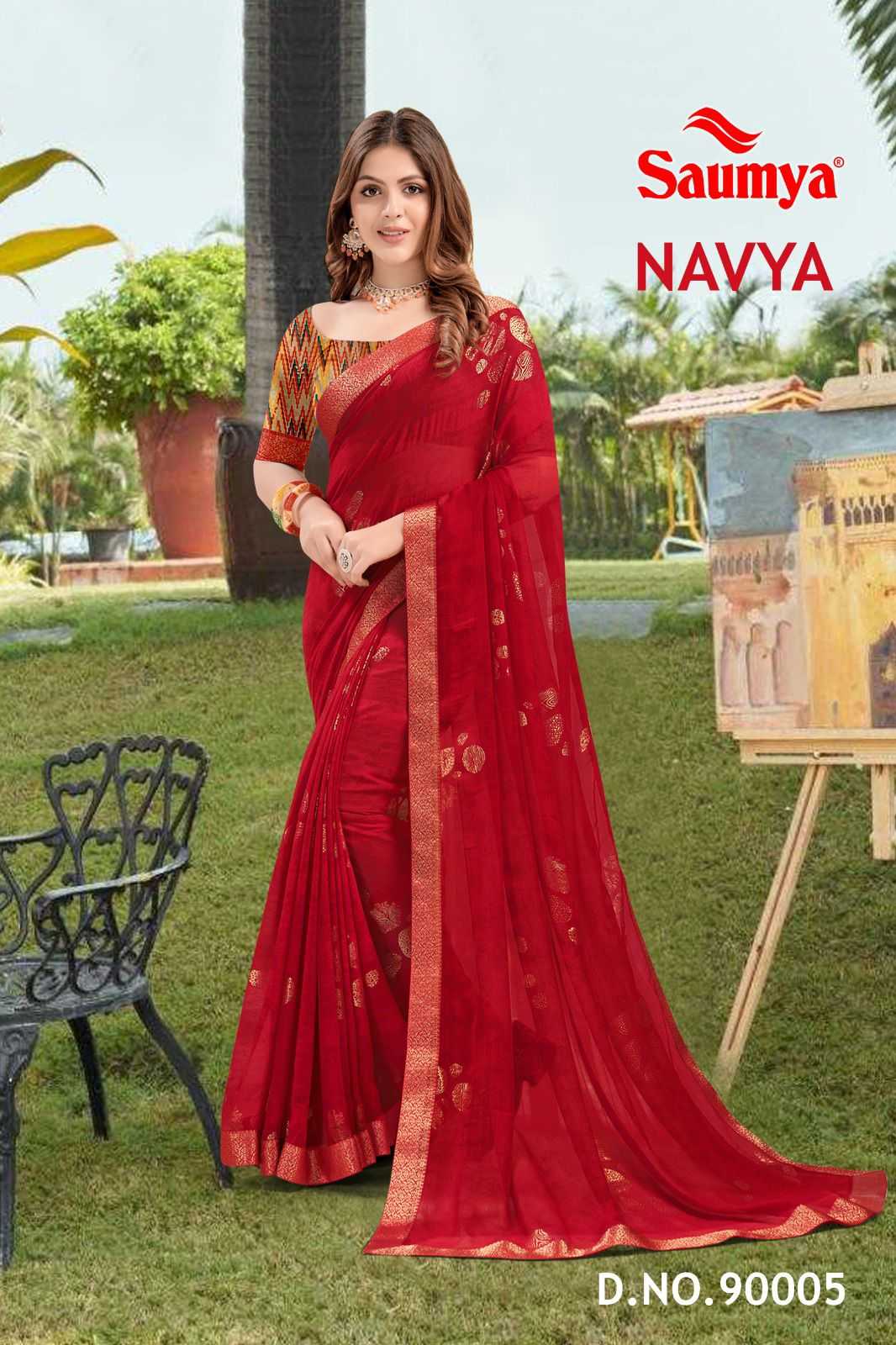 saumya navya stylish look georgette pattern saree collection