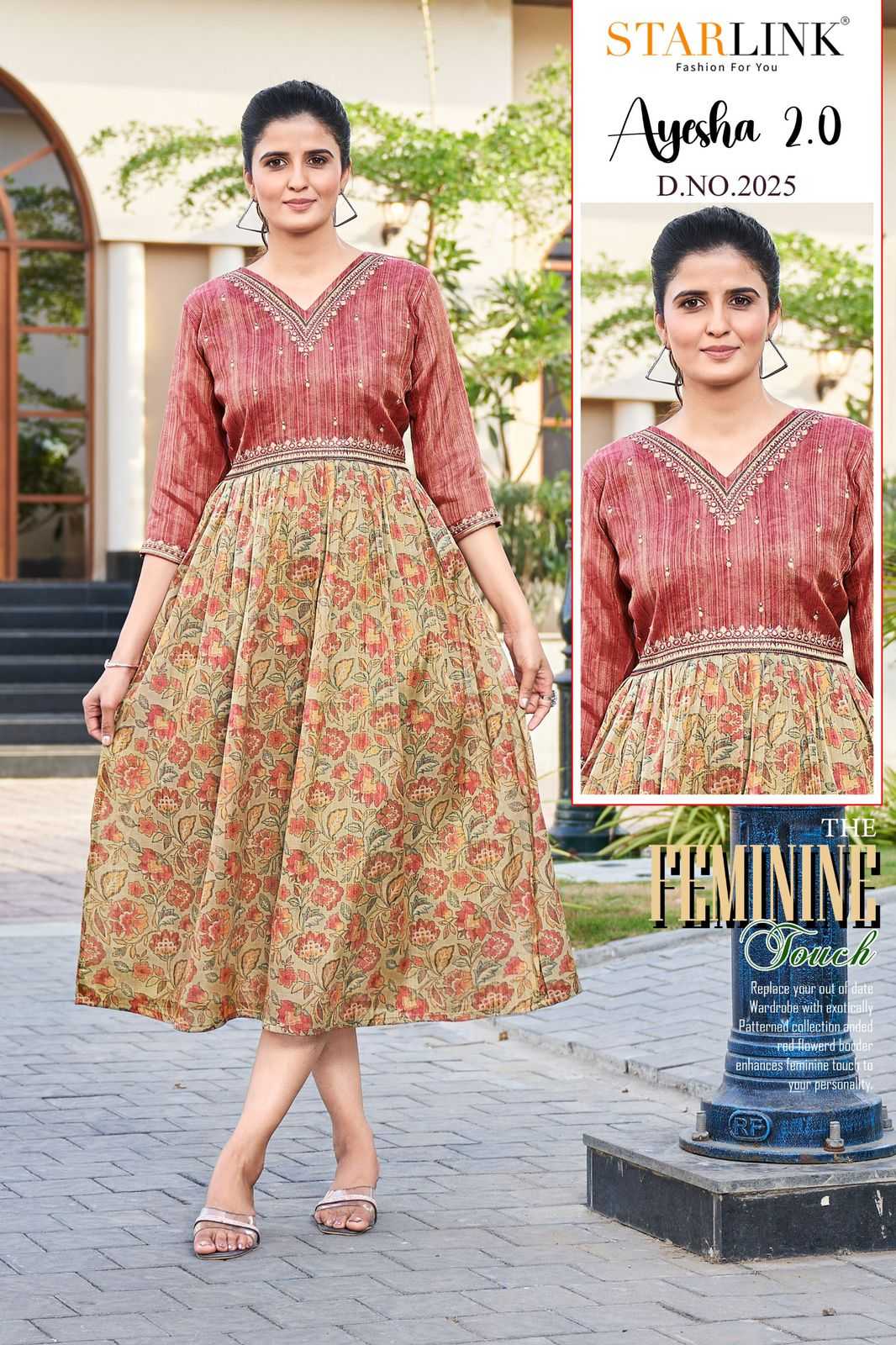 starlink ayesha vol 2 trendy outfit silk pleating pattern full stitch kurti combo set