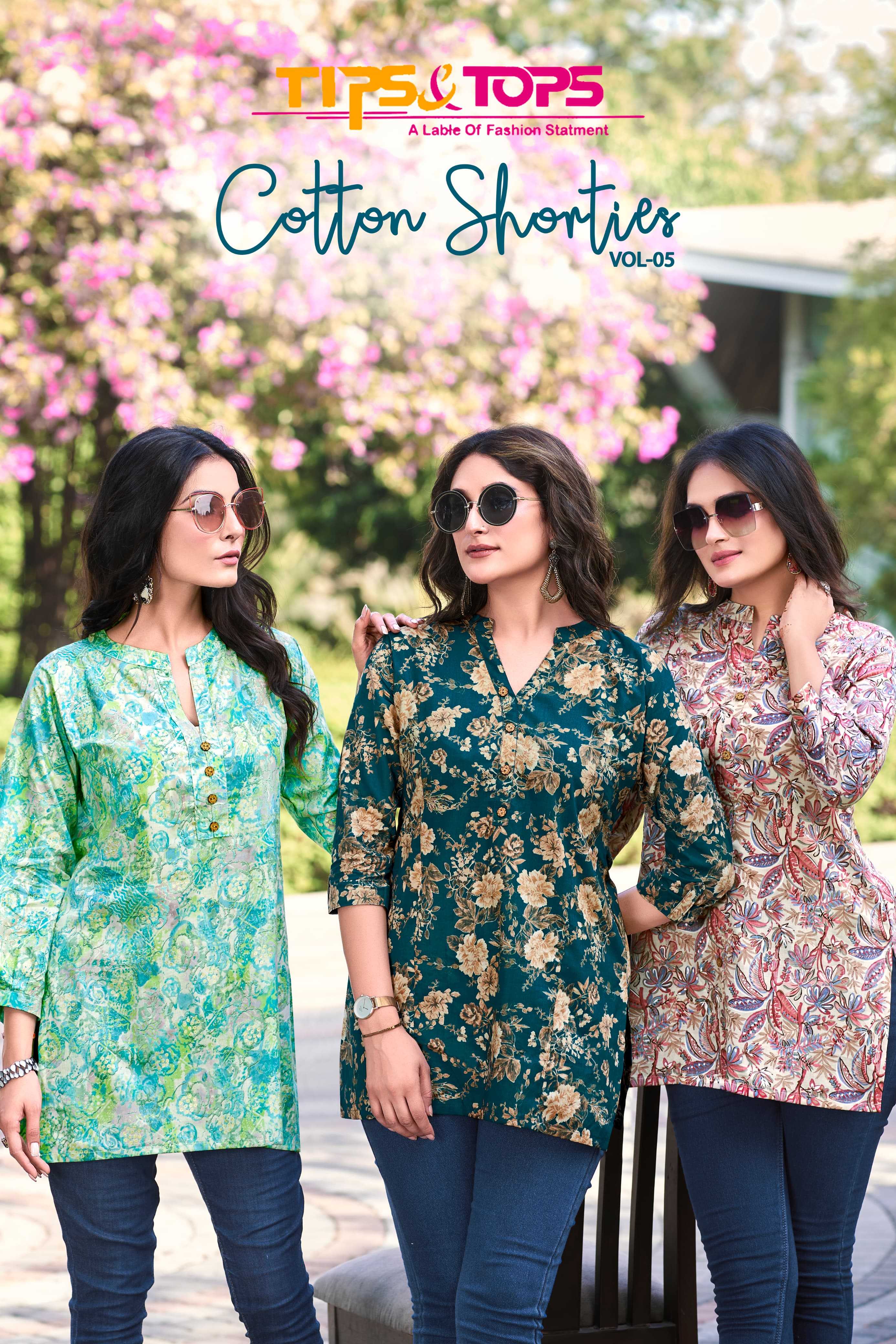 tips & tops cotton shorties vol 5 new trendy outfit full stitch short top catalog