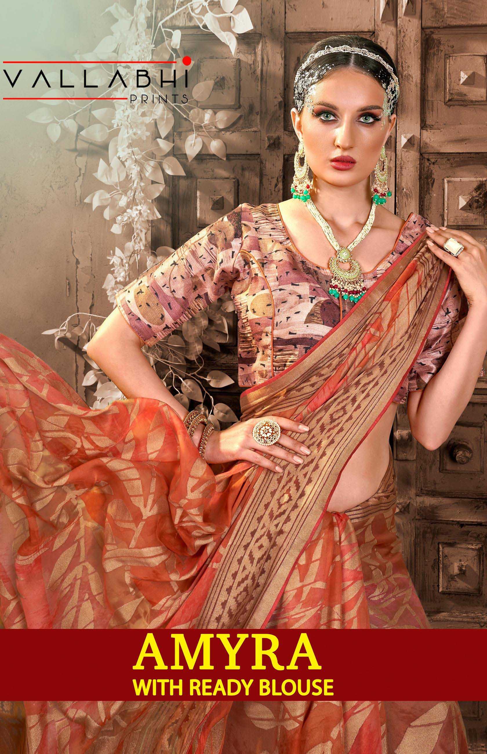 vallabhi prints amyra stylish party wear brasso saree wholesaler 