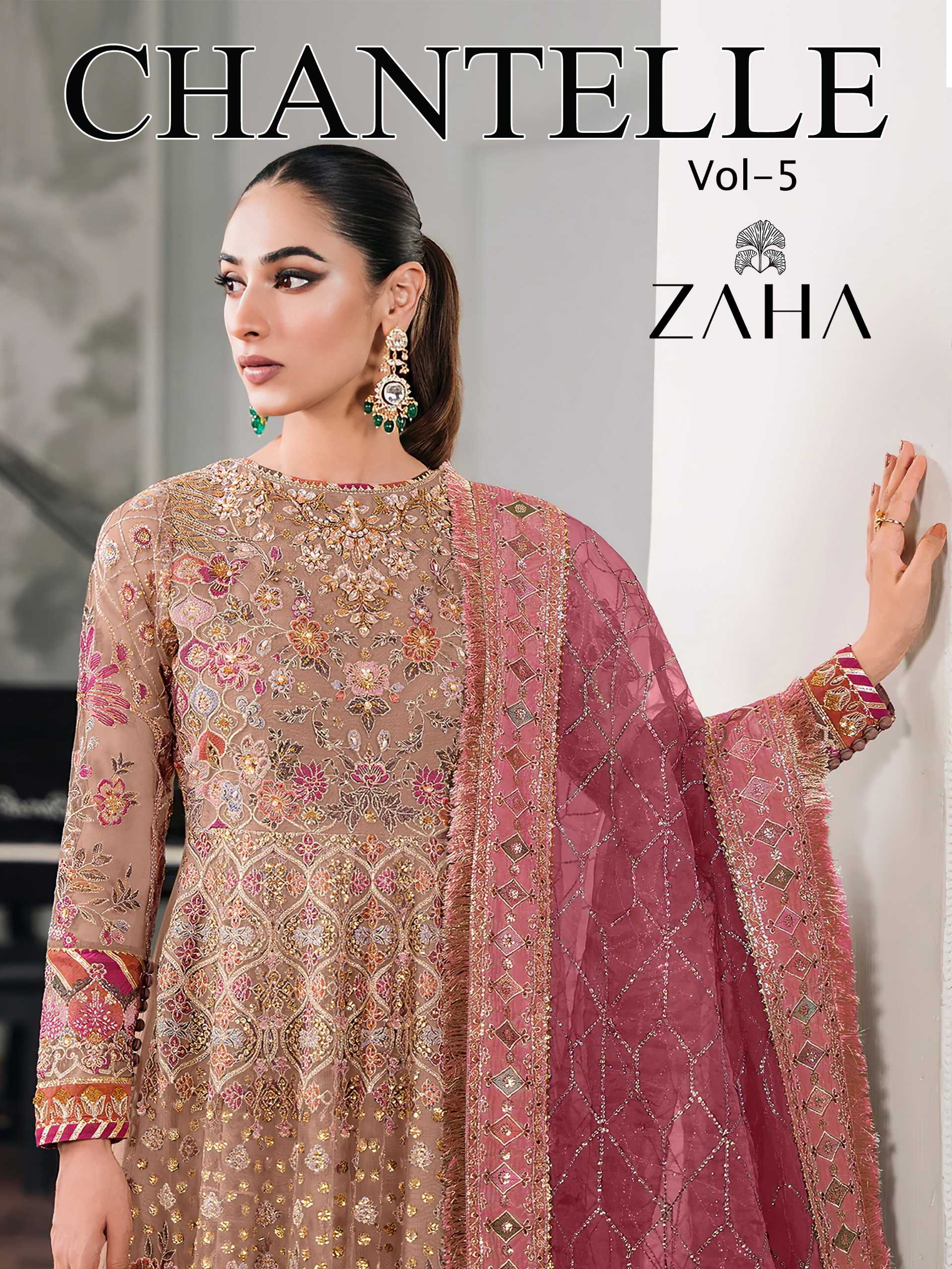 zaha chantelle vol 5 launching pakistani unstitched dress material 