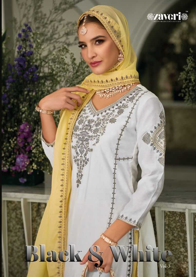zaveri present black white 3 latest fashionable heavy silk with embroidery work readymade Pakistani salwar kameez