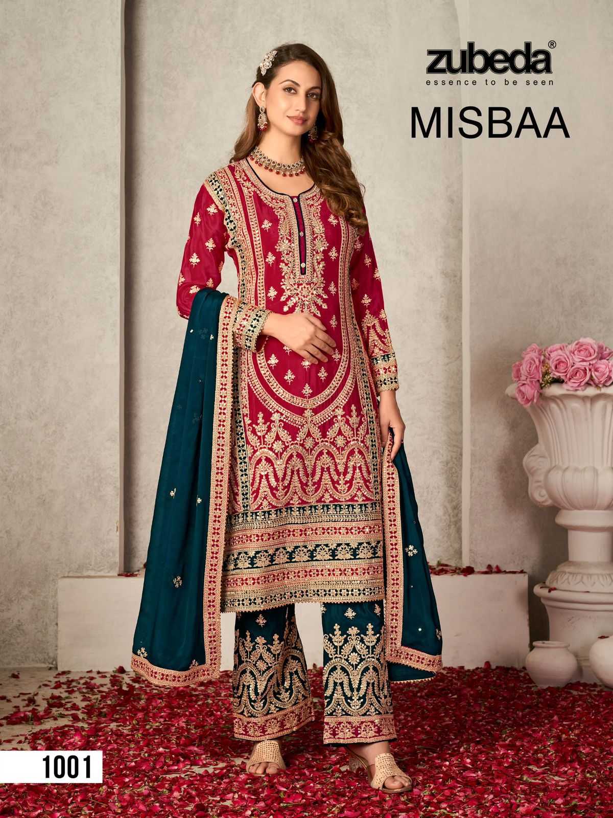 zubeda presents mishba occasion wear chinon si̇lk full stitch pakistani salwar suit