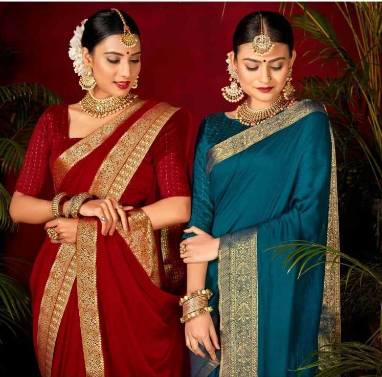 shringar by right women designer stylish vichitra with jari lace saree wholesaler 