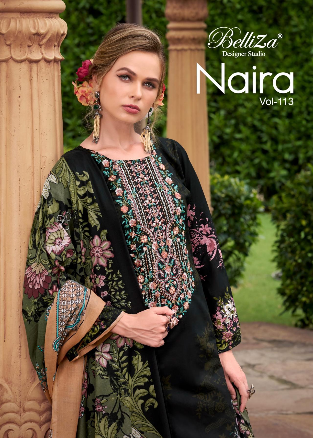 belliza designer naira vol 113 cotton modern pakistani unstitch 3pcs dress