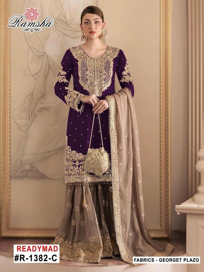 r 1382 nx by ramsha georgette readymade pakistani plazzo suit