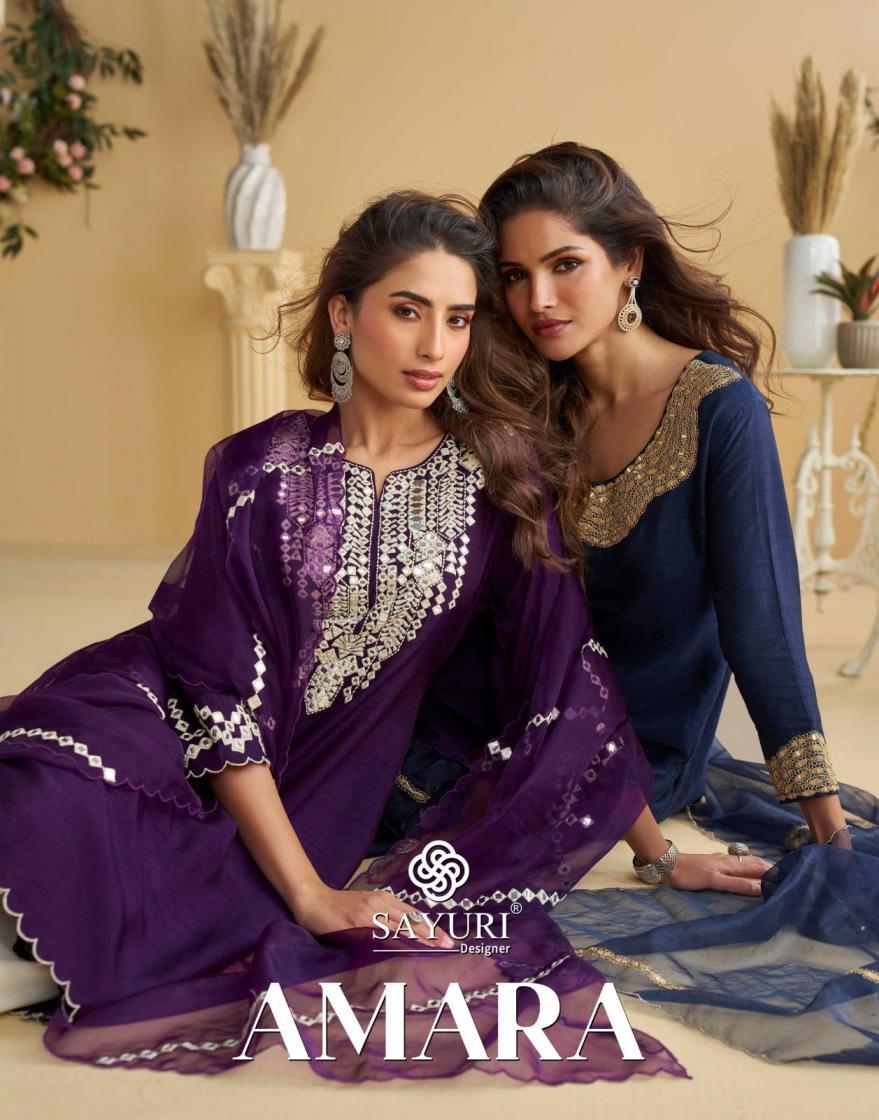 amara by sayuri designer silk readymade exclusive plazzo style suits 