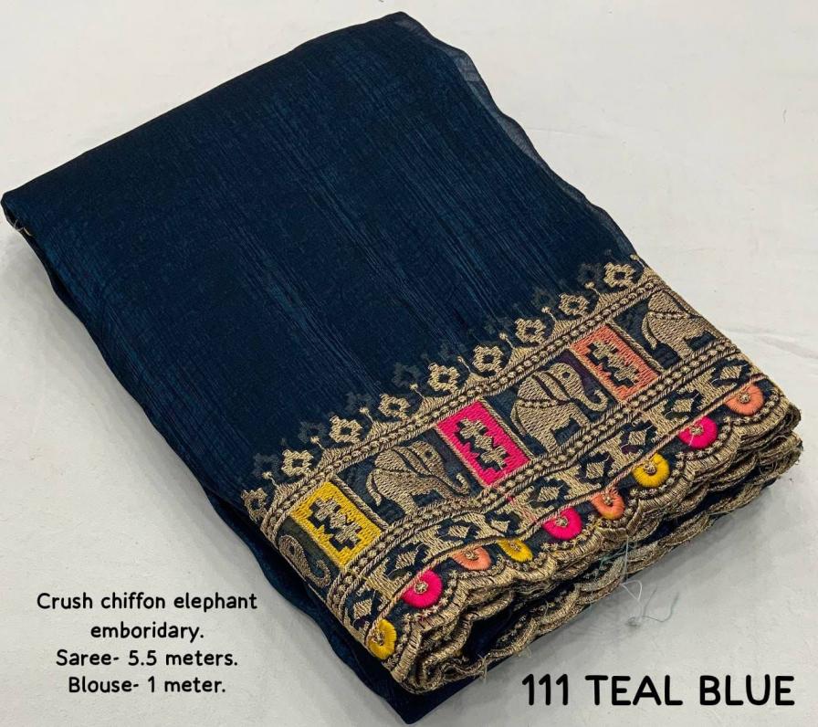 kc 111 traditional crush elephant chiffon sarees 