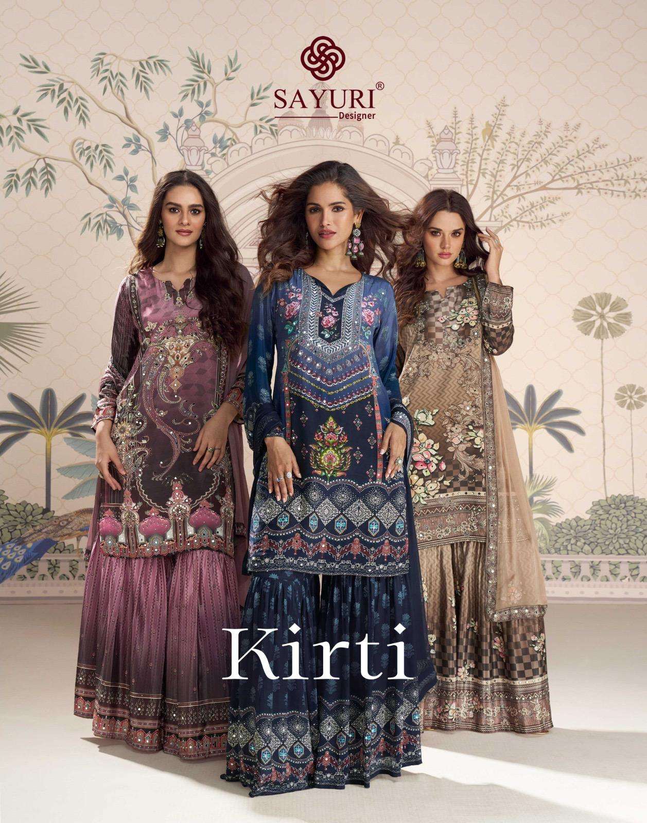 kirti by sayuri designer crep silk exclusive readymade sharara suits 