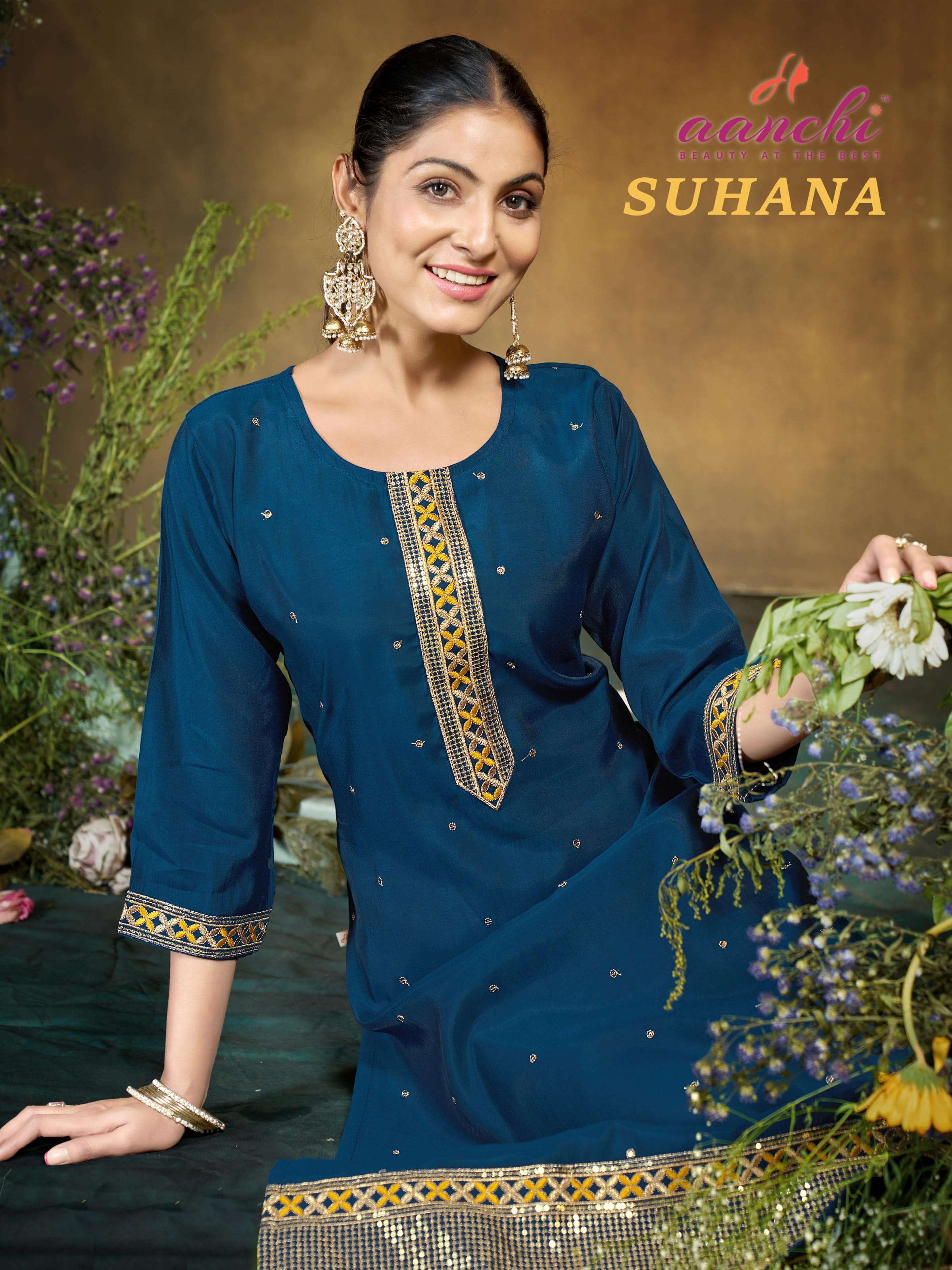 aanchi suhana roman silk fully stitch pretty look kurti for womens 