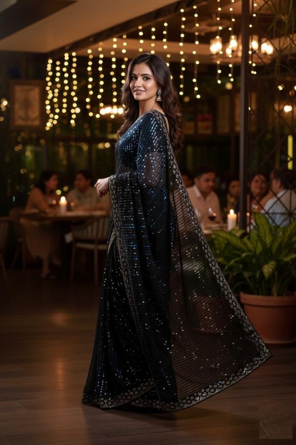 aawiya p19 black colour georgette sequence work sarees online 