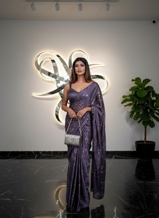 aawiya pc 20 rangoli silk purple sequence work sarees at best rates 