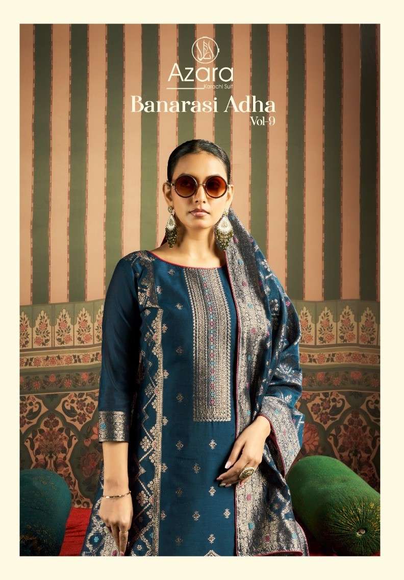 azara radhika fashion banarasi adha vol 9 cotton jacquard suits 