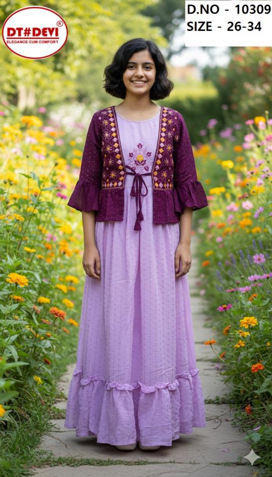 dt devi 10309 georgette readymade unique combo kids gown with koti