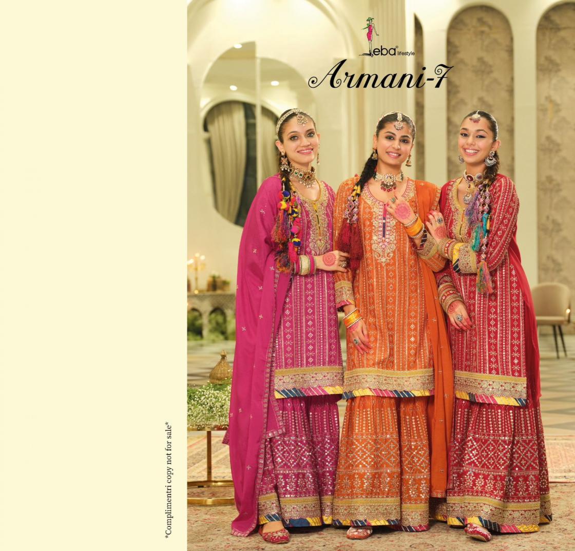 eba lifestyle armani vol 7 chinon readymade exclusive plazzo suits 