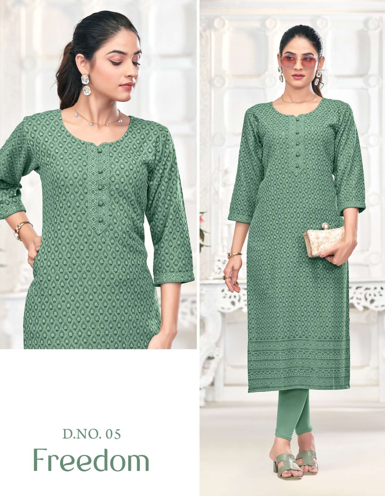 FREEDOM TUNIC HOUSE CHIKANKARI SEQUINCE SIZE SET COMBO COLLECTION