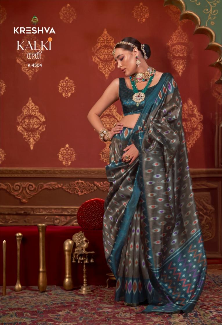 kalki by kreshva 4494-4505 silk with ikkat design sarees online 