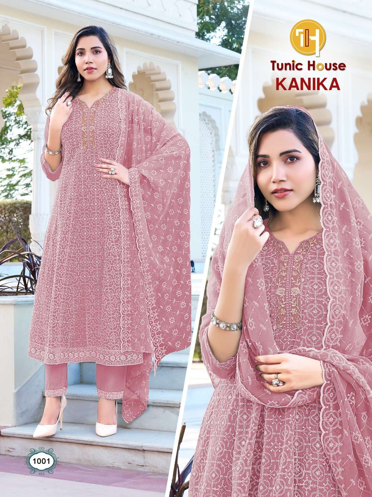 KANIKA TUNIC HOUSE ANARKALI CHIKAN WORK KURTI SET COMBO SET