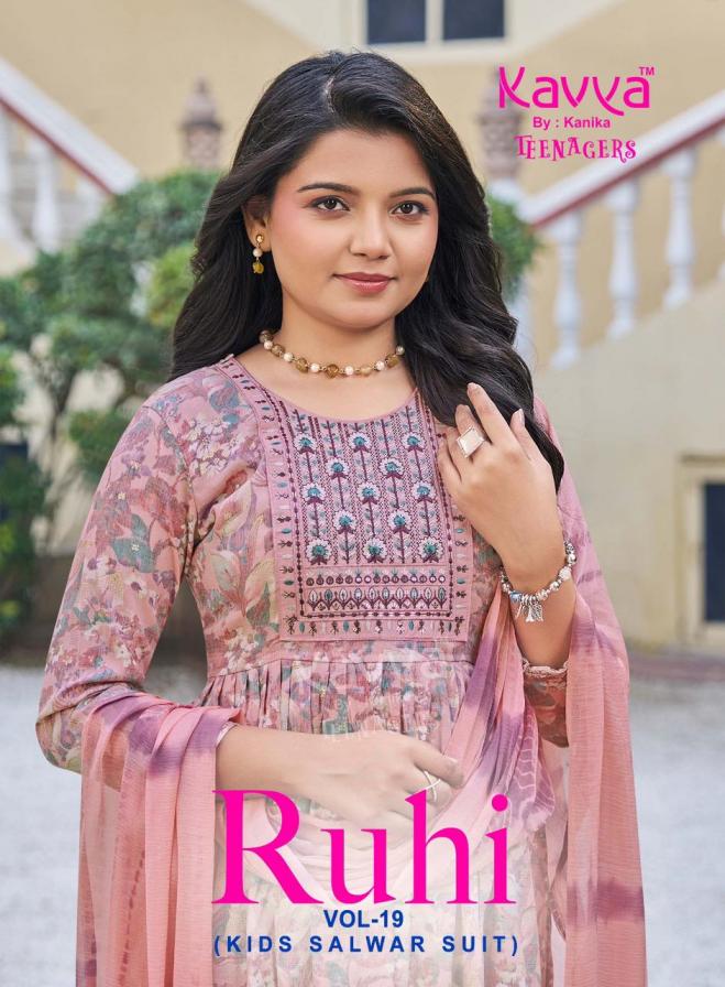kavya ruhi vol 19 fully stitch capsule print umbrella cut unique combo kids dress 