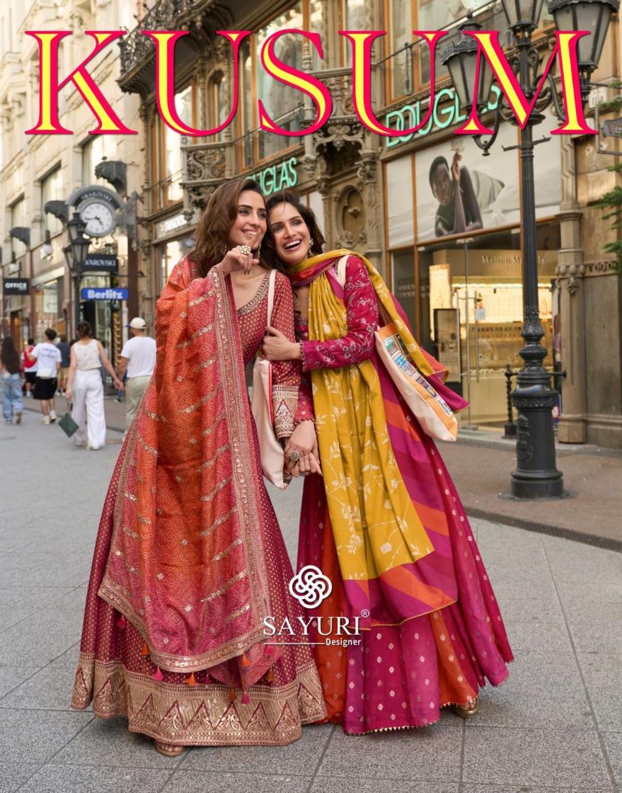 kusum by sayuri designer exclusive readymade viscose jacquard silk gown with dupatta