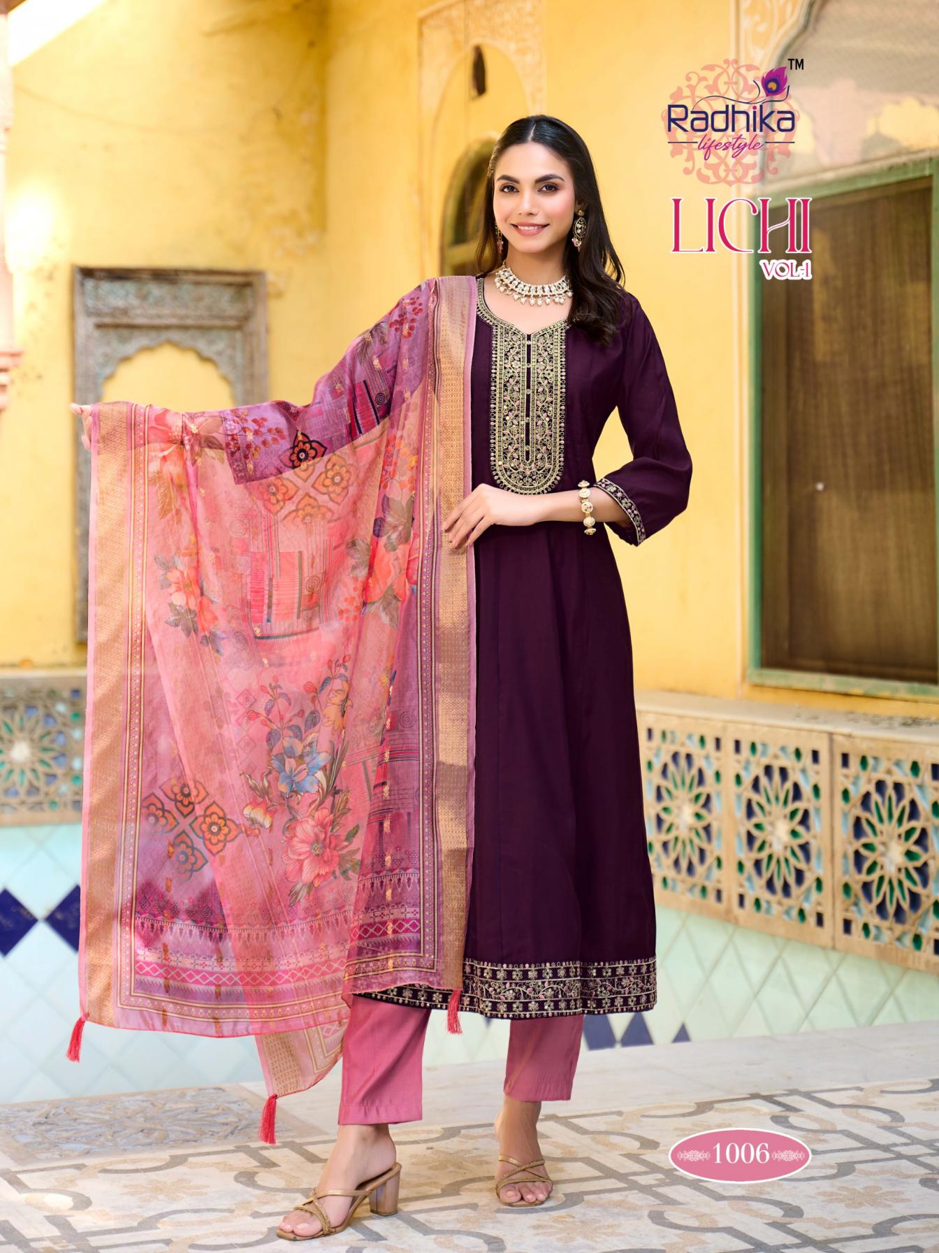 lichi vol 1 by radhika lifestyle roman silk anarkali fully stitch big size 3pcs dress