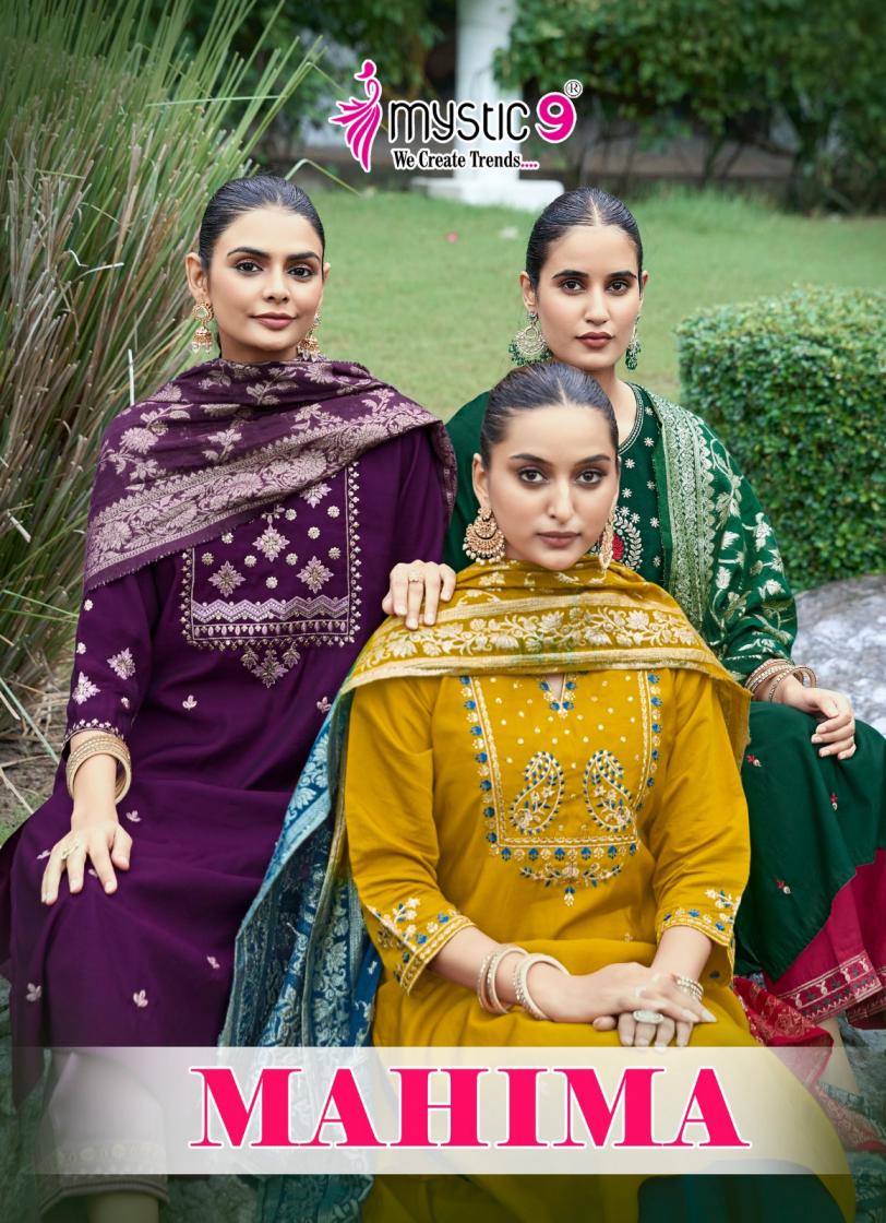 mystic9 mahima vol 1 roman silk stylish readymade 3pcs dress