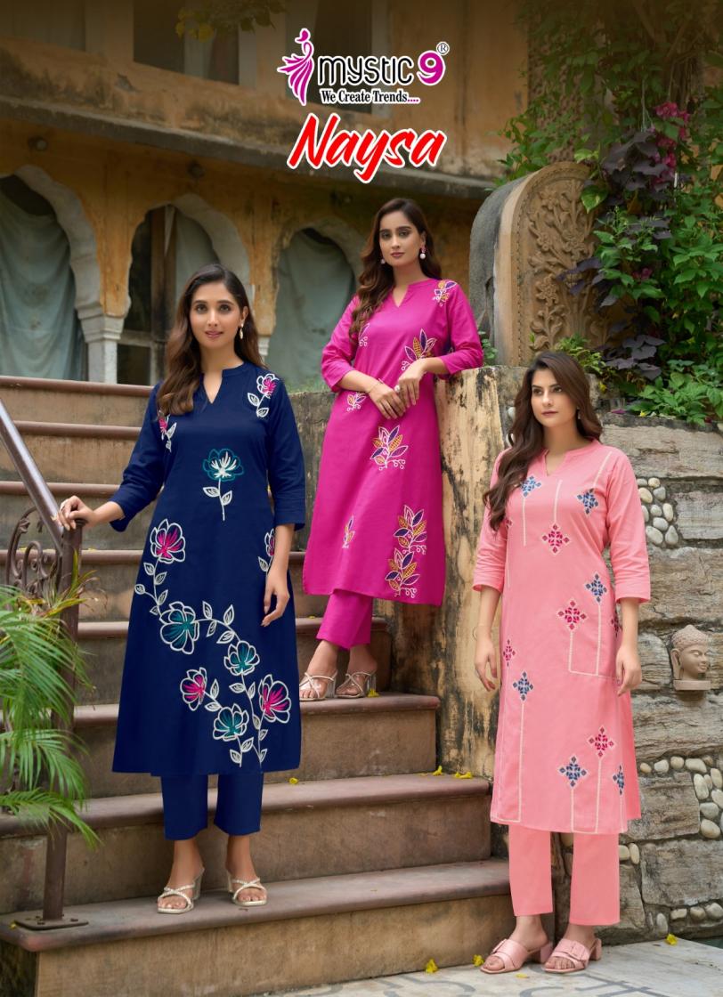 naysa vol 1 by mystic9 readymade cotton flex a-line combo kurti with pant 