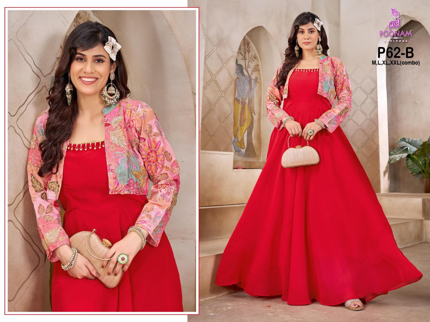 poonam designer p62 natural creap combo set readymade gown with koti 