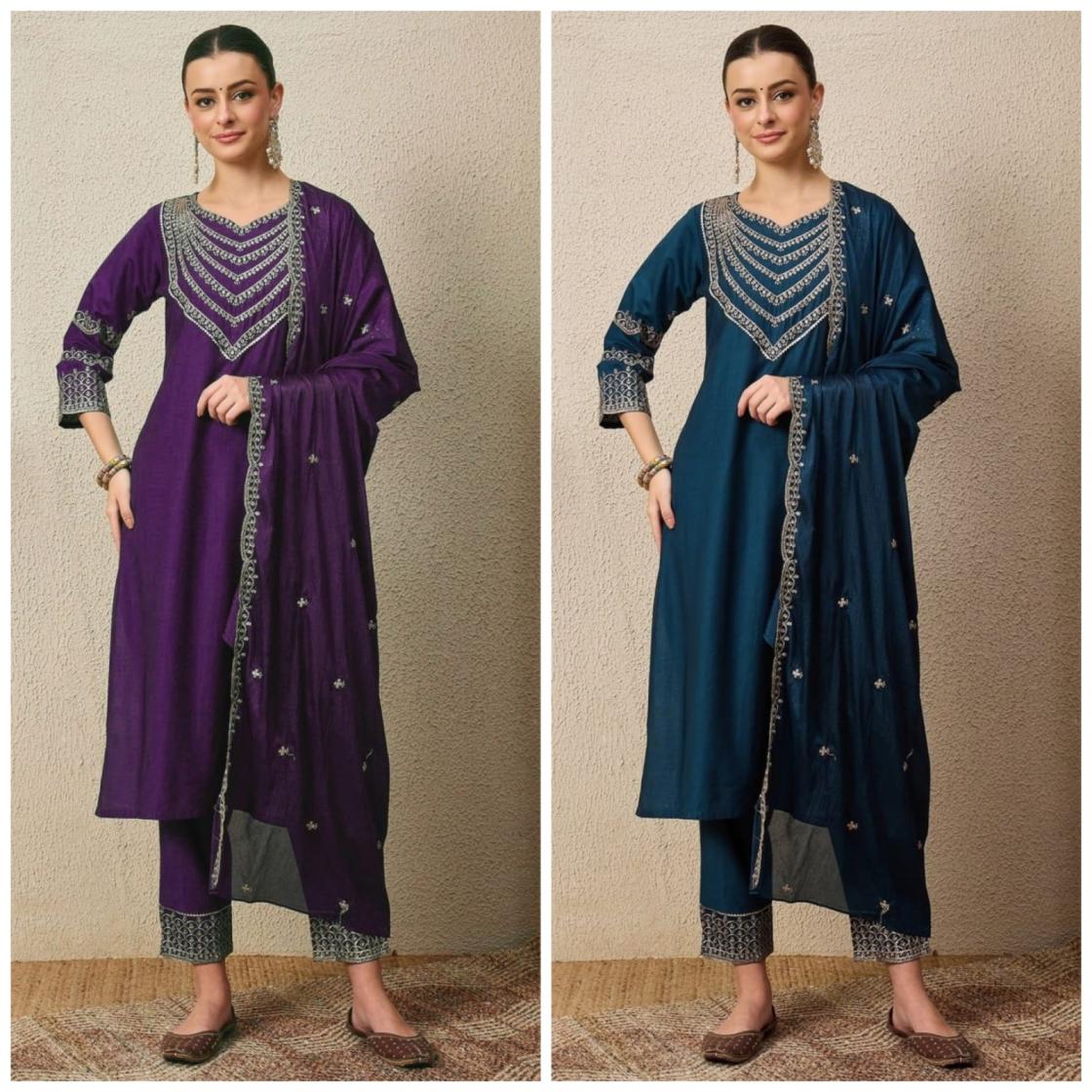 PR 9STAR FASHION LOTUS  ROMAN SILK WITH EMBRODERY WORK FANCY DESIGNER READYMADE SUIT 