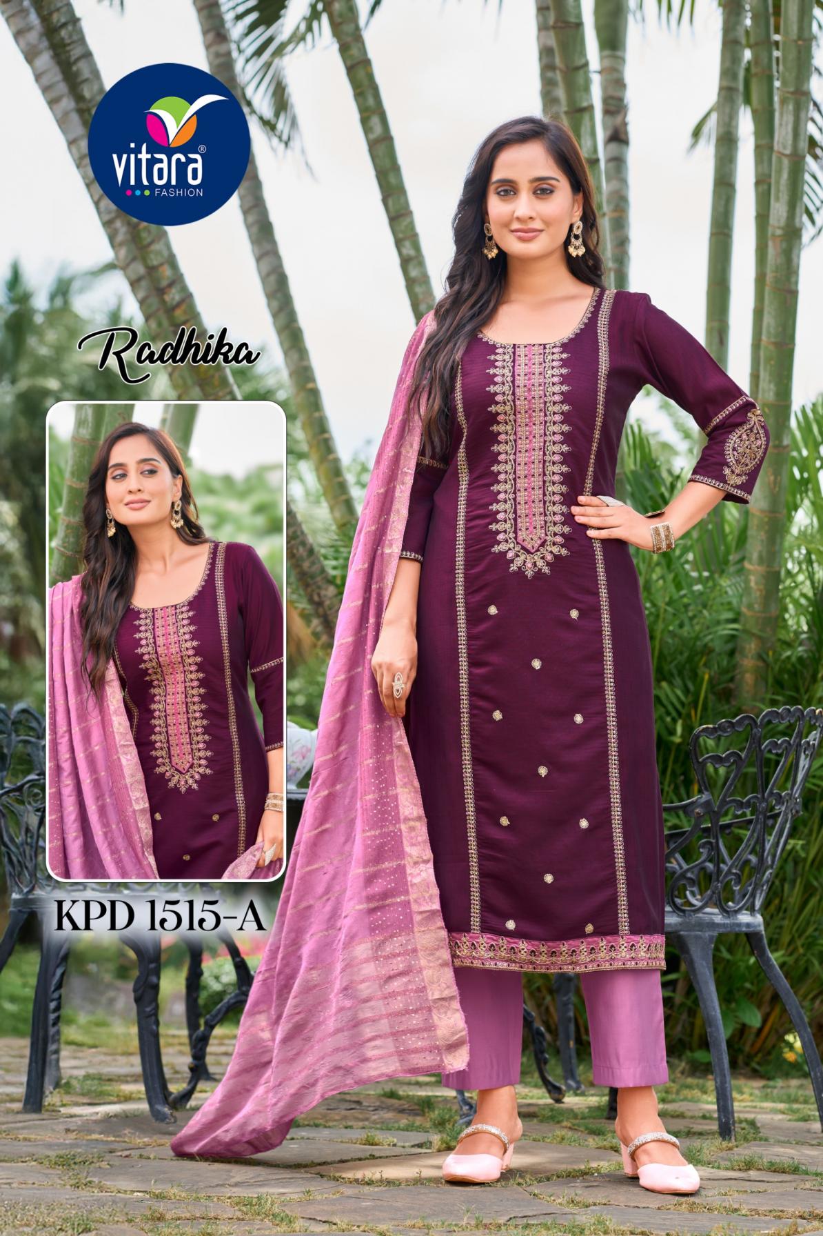radhika by vitara fashion vetican silk fully stitch combo suits 
