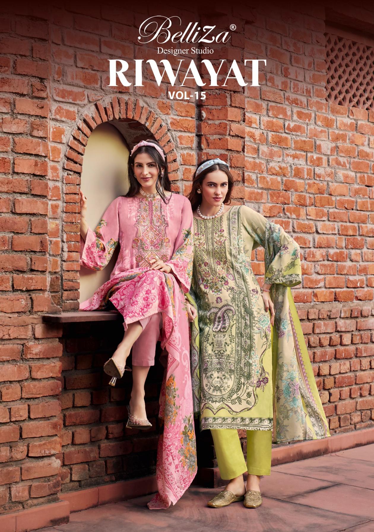 riwayat vol 15 by belliza designer viscose rayon modern pakistani dress materials 