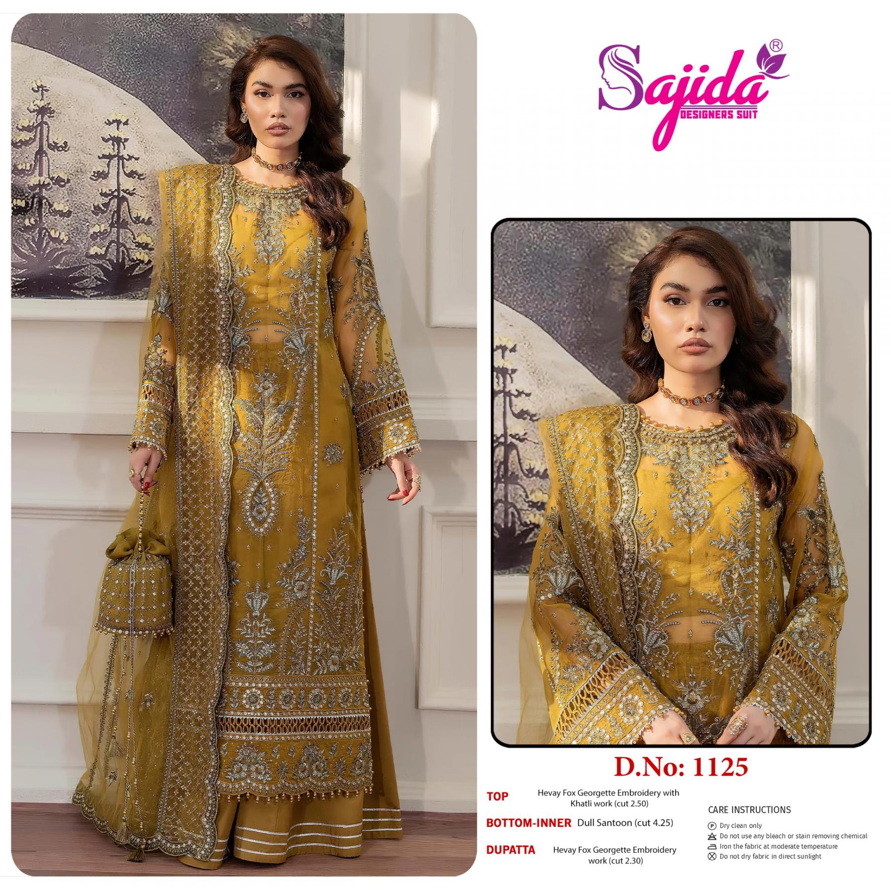 sajida designer 1125 georgette single fully stitch big size pakistani dress