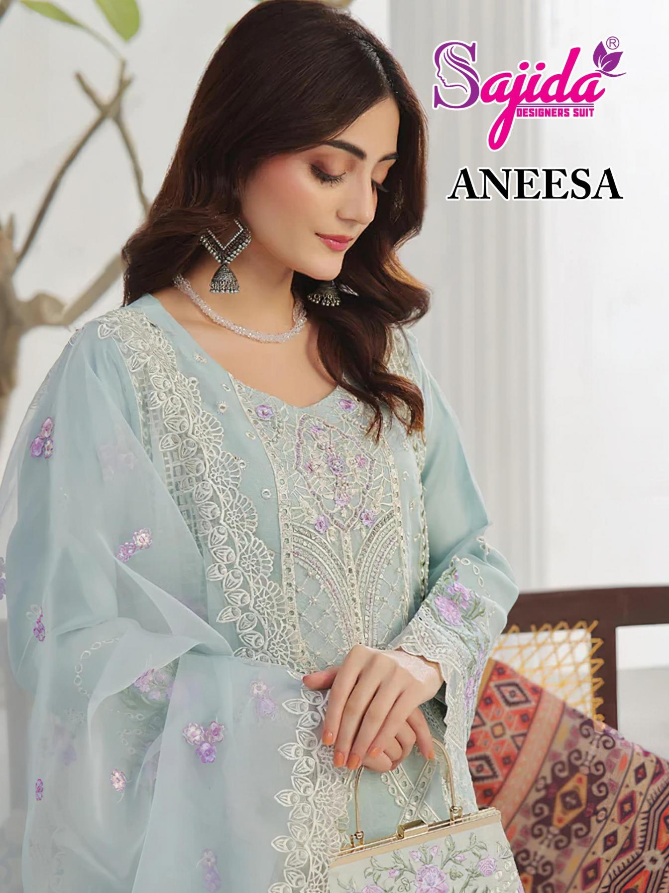 sajida designer aneesa fox georgette buy pakistani clothes online