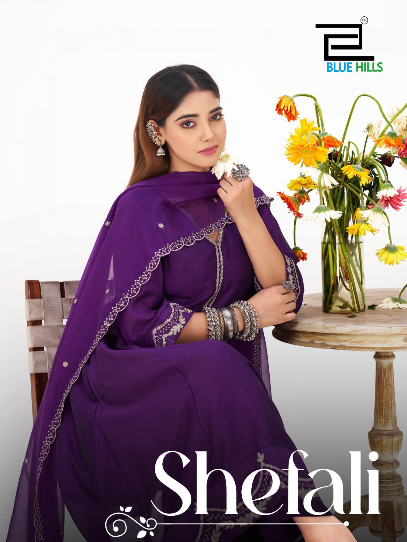 shefali by blue hills vichitra silk anarkali style fully stitch big size 3pcs dress 