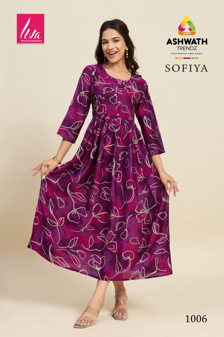 sofiya by ashwath trendz amazing chanderi foil print fully stitch gown online 