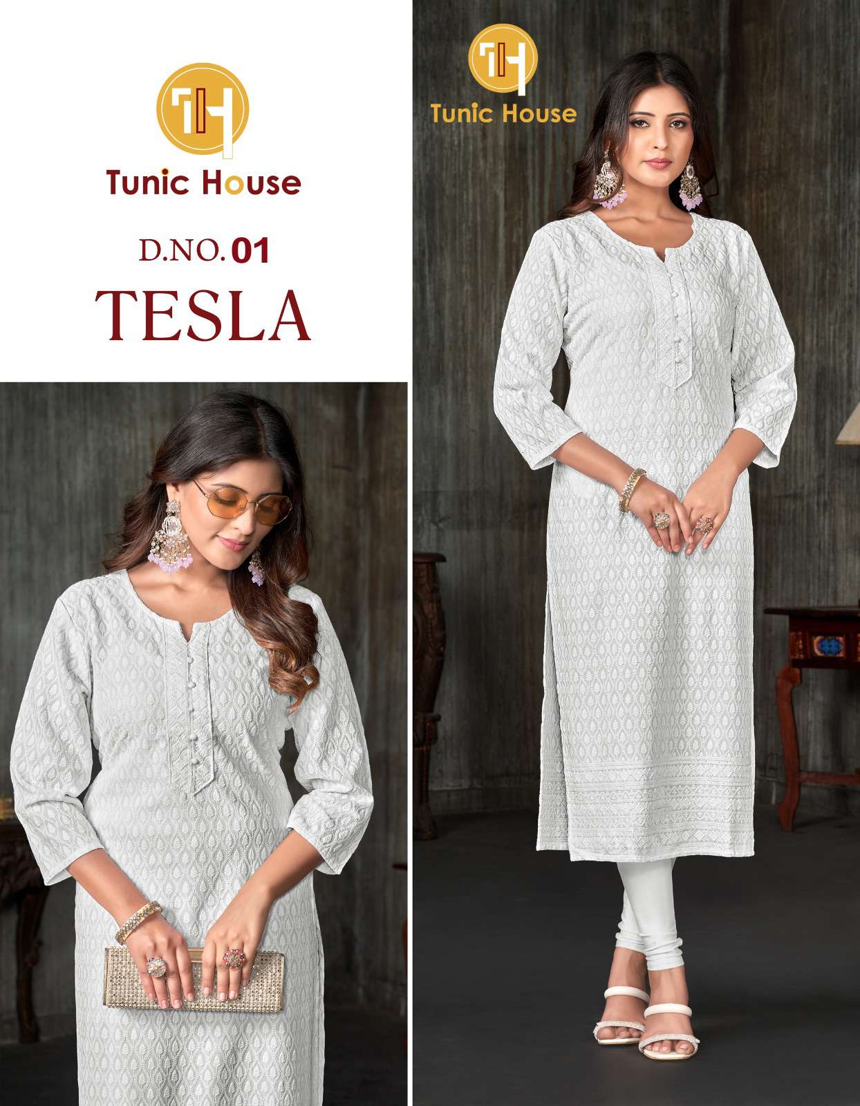 TUNIC HOUSE TESLA CHIKAN WORK SIZE SET COMBO KURTI