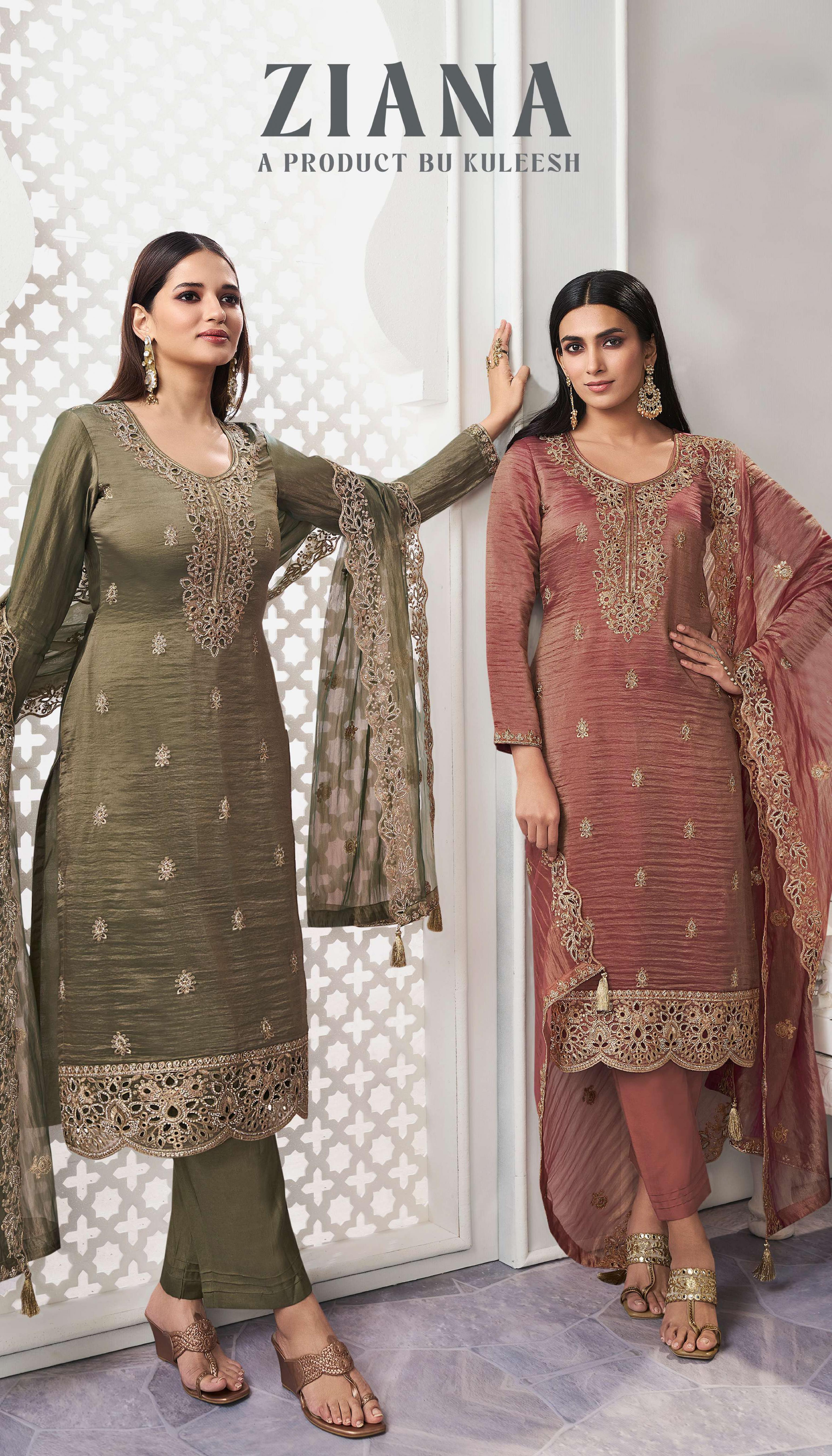 vinay kuleesh ziana soft gold silk fashionable salwar kameez 