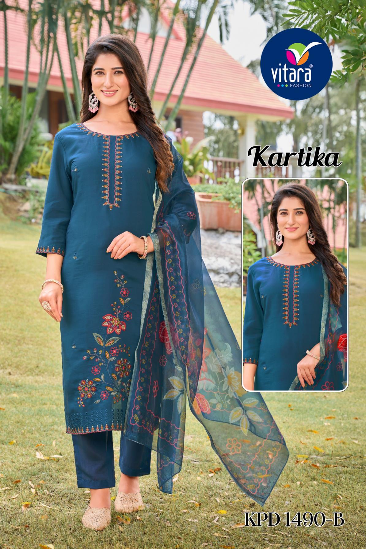 vitara fashion kartika readymade stylish roman silk combo dress
