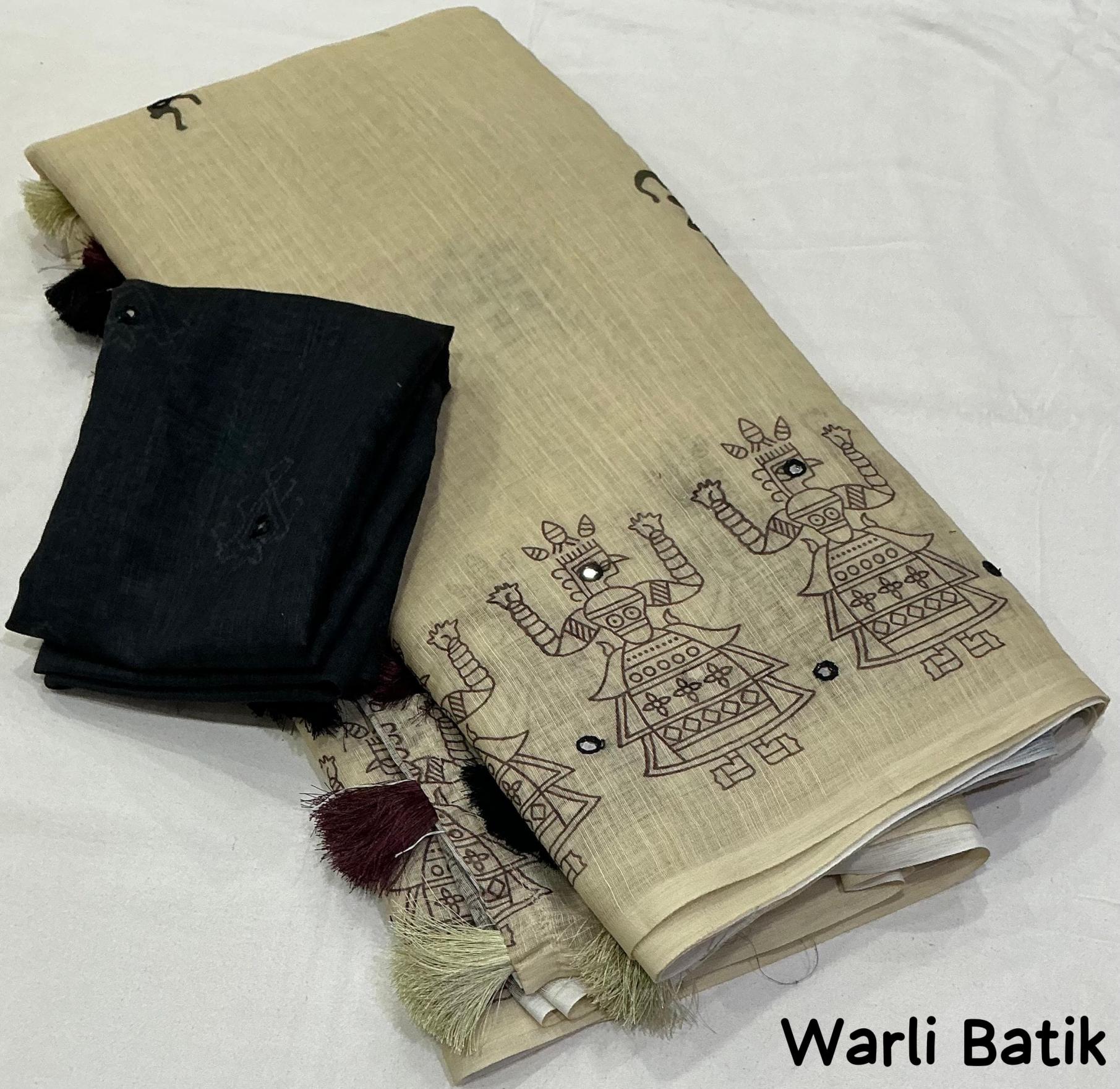 worli batik linen aari mirror work hit design best saree wholesaler 