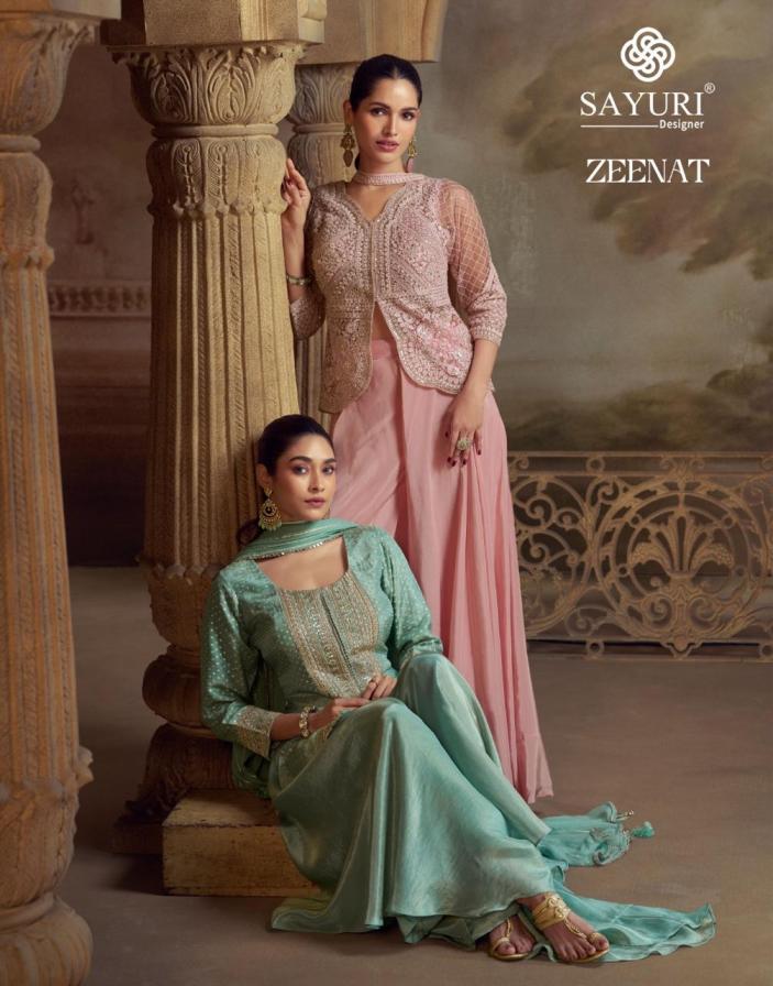 zeenat by sayuri designer attractive look full stitch viscose simar plazzo suits 