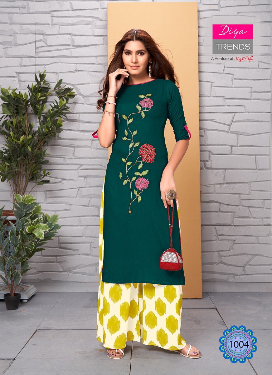 Diya Trends Sparkle Kurti With Palazzo Pair Catalog At Cheapest Cost Online