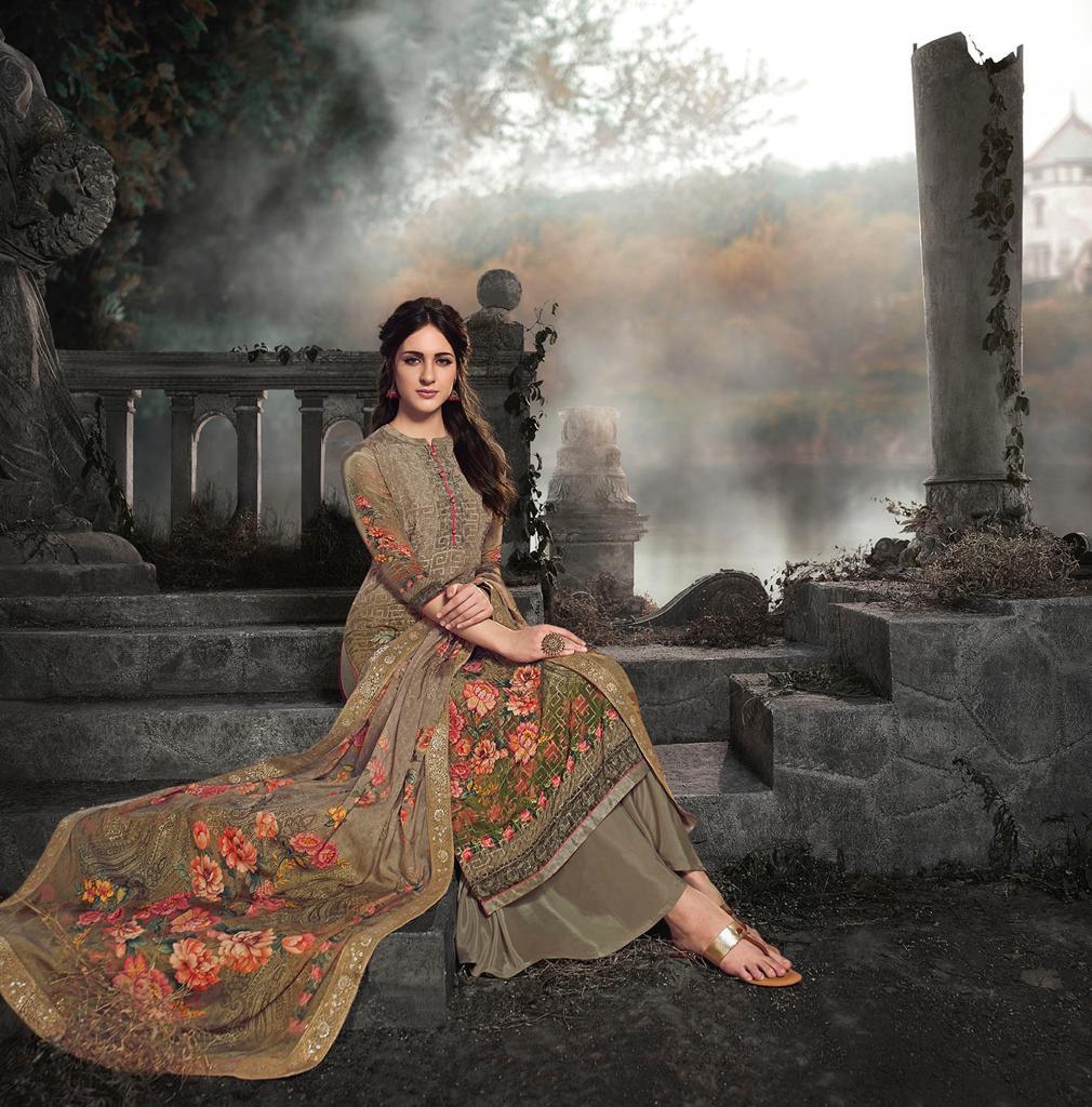Glossy Royal Tale By Simar Natural Crape Embroidery Dress Materials Designs