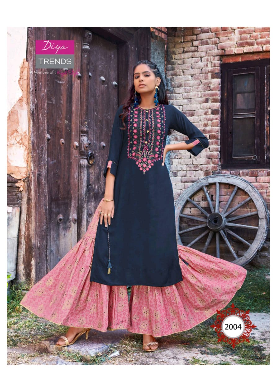 Diya Trends Florence Vol 2 Rayon Cotton Latest Kurti With Sharara Skirt ...