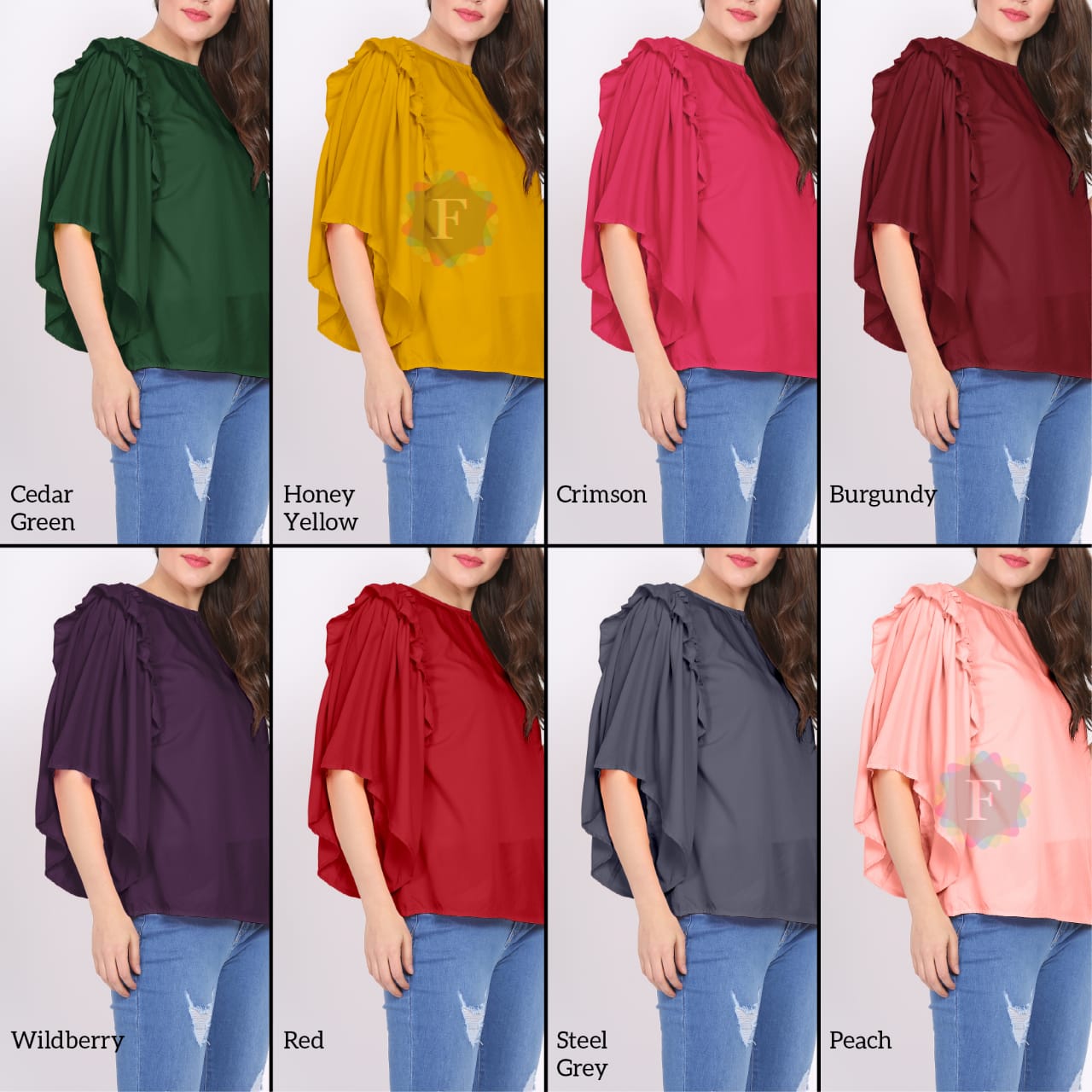 Fluted Sleeves Top Western Style Girls Tops Wholesaler