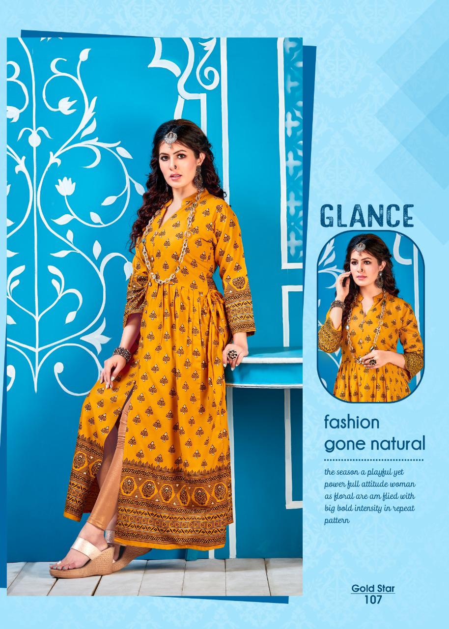 Gold Star By Fashion Talk Rayon Long Gown Style Traditional Look Kurti