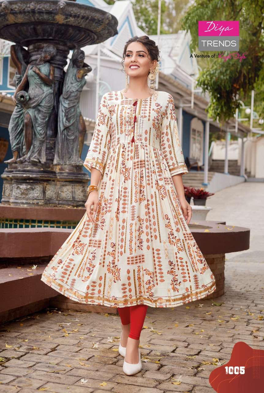 diya trends colour flair vol 1 designer nyra cut kurti gown collection
